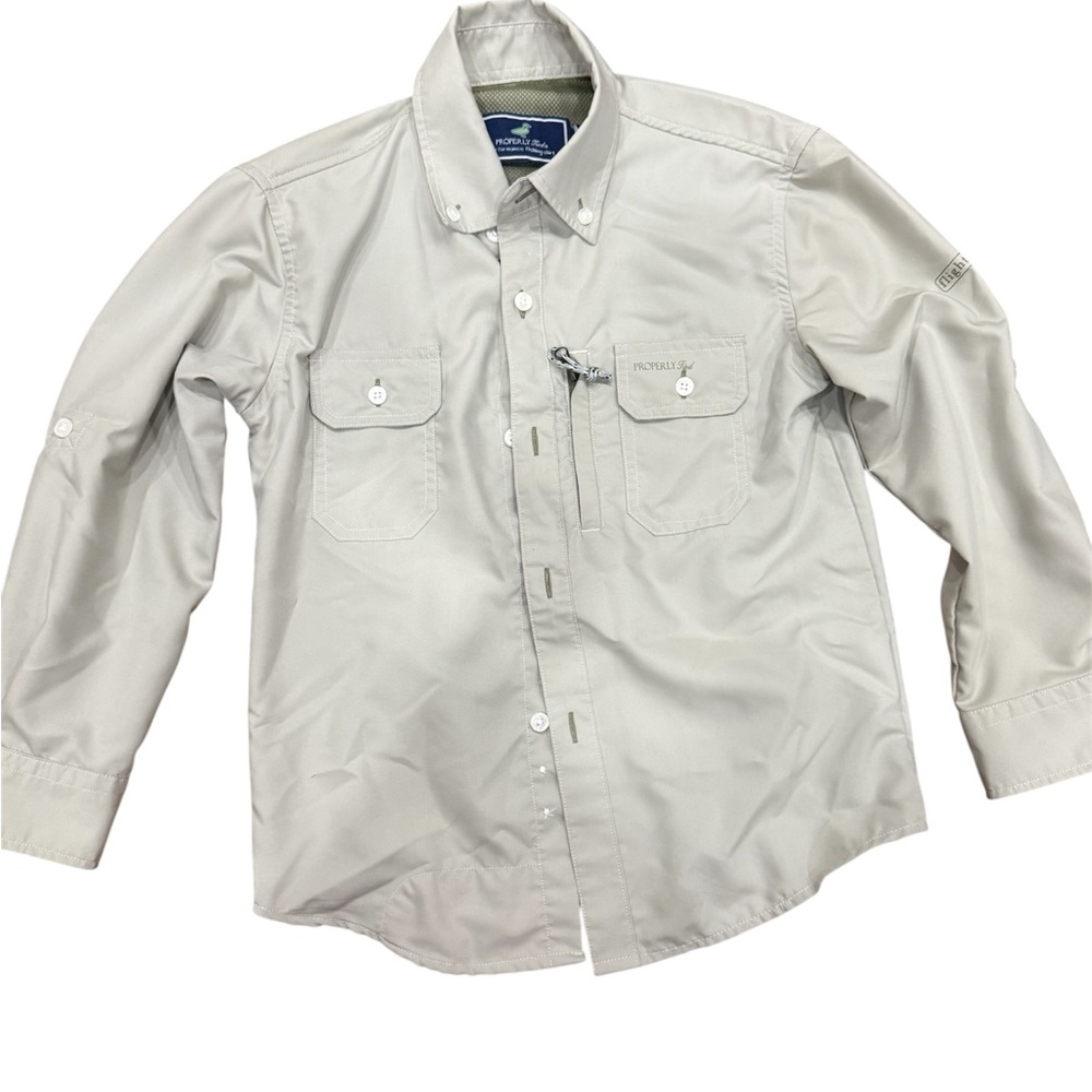 🦆Boys Properly Tied Long Sleeve Button-Down Shirt – Neutral Khaki 🦆